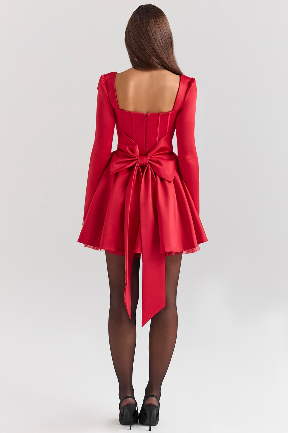 Nina-Holly Red Removable Bow Tulle Mini Dress - SALE