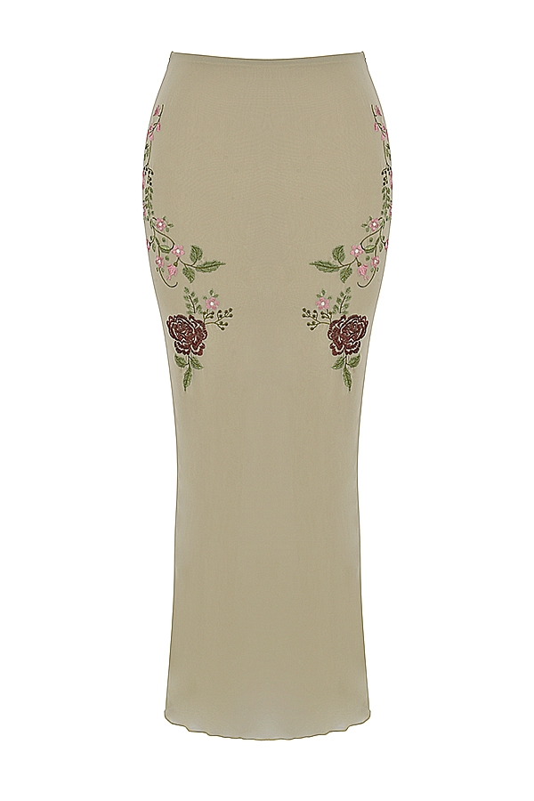 Lailah-Artichoke Floral Maxi Skirt