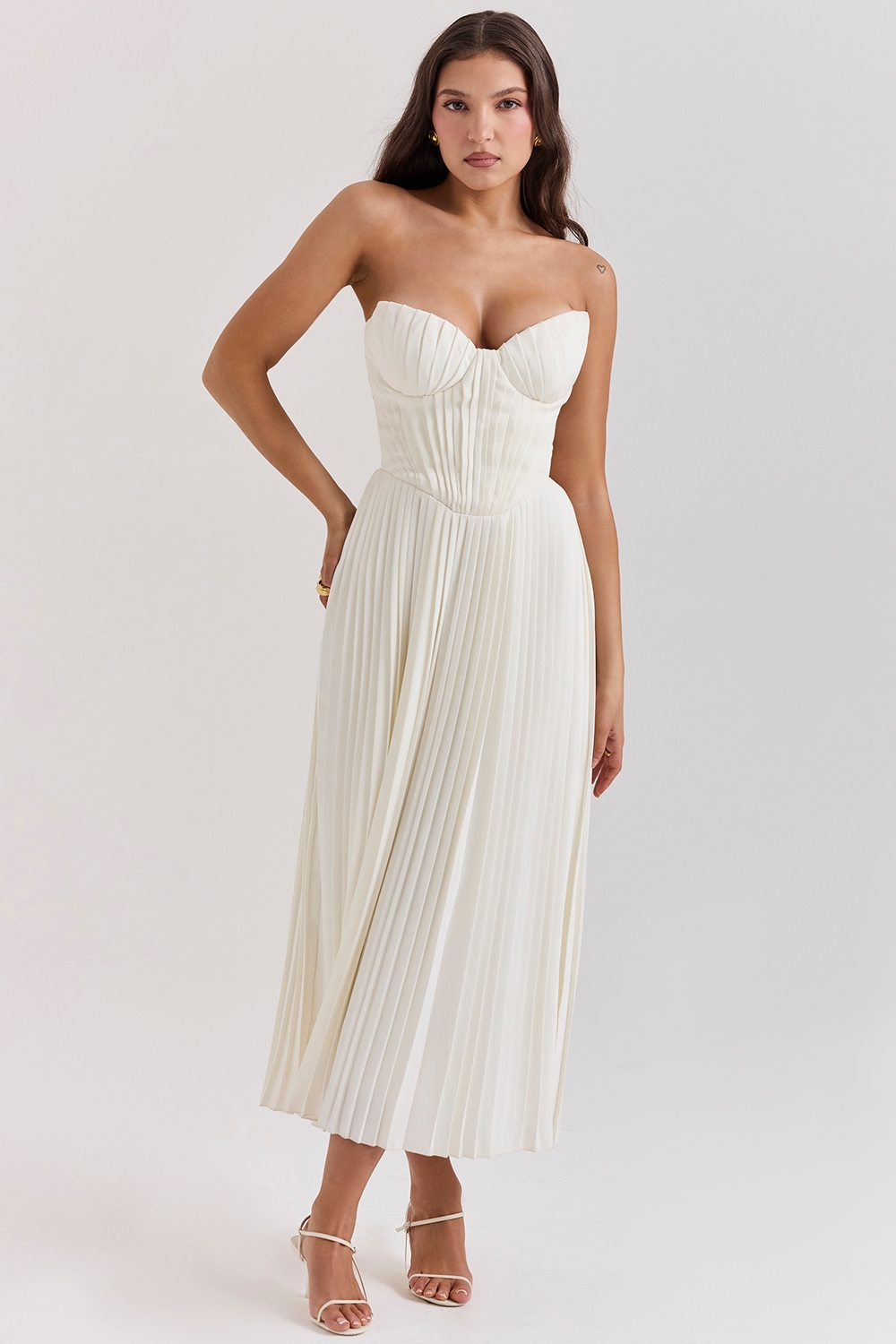 Amorata-Ivory Pleated Maxi Dress