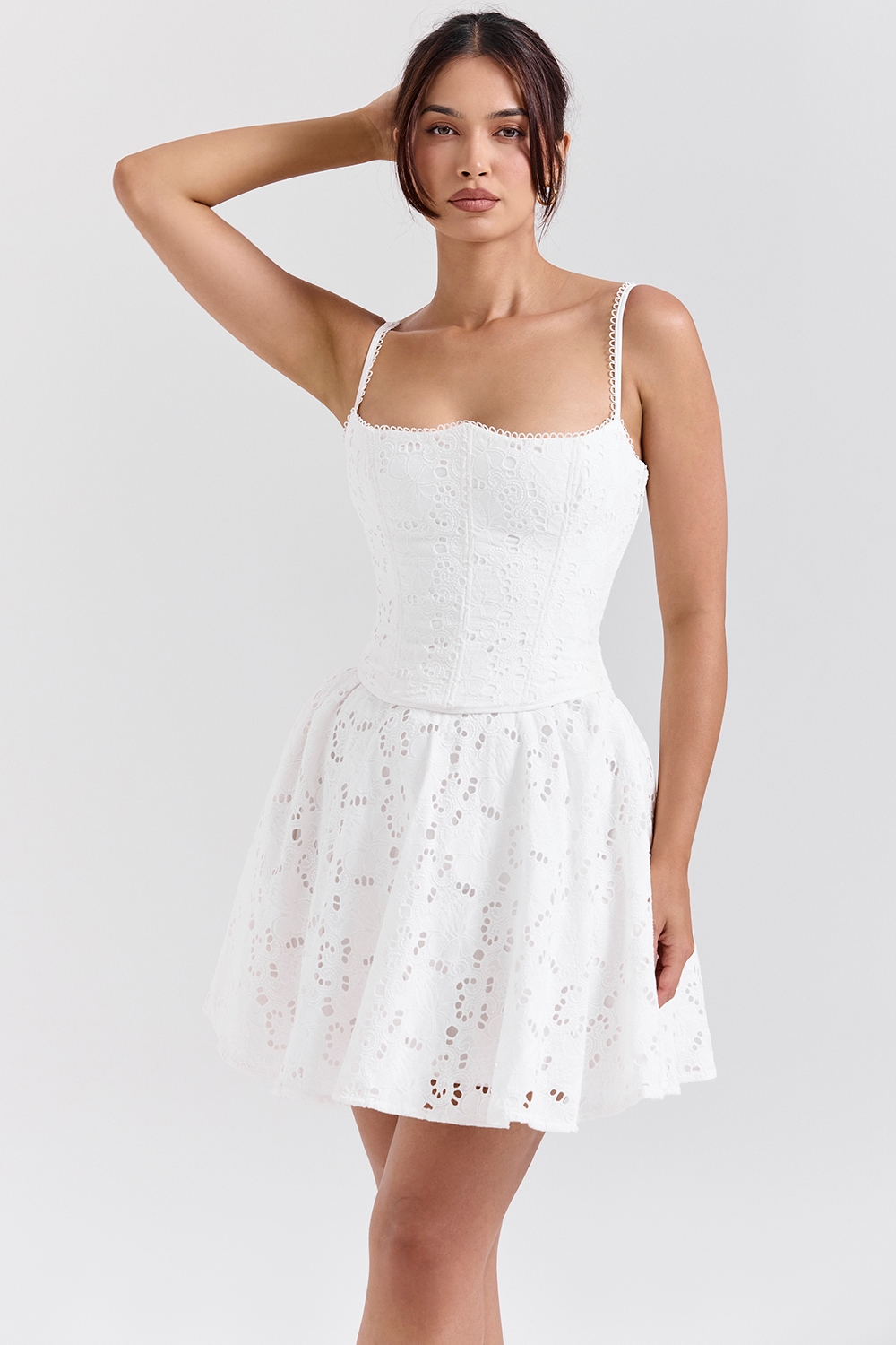 Elara-White Broderie Anglais Mini Dress