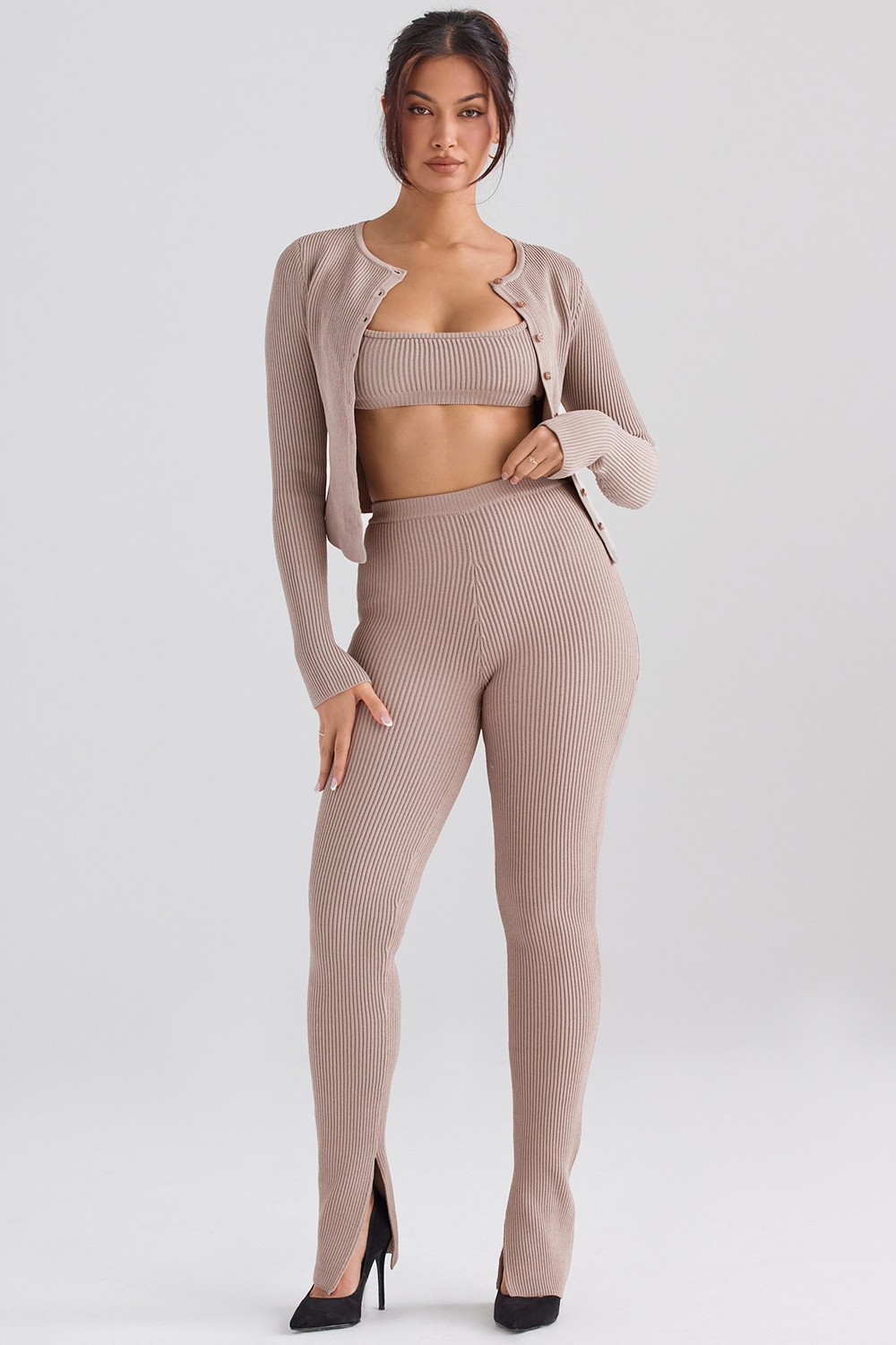 Mitzi-Taupe Ribbed Knit Leggings - SALE