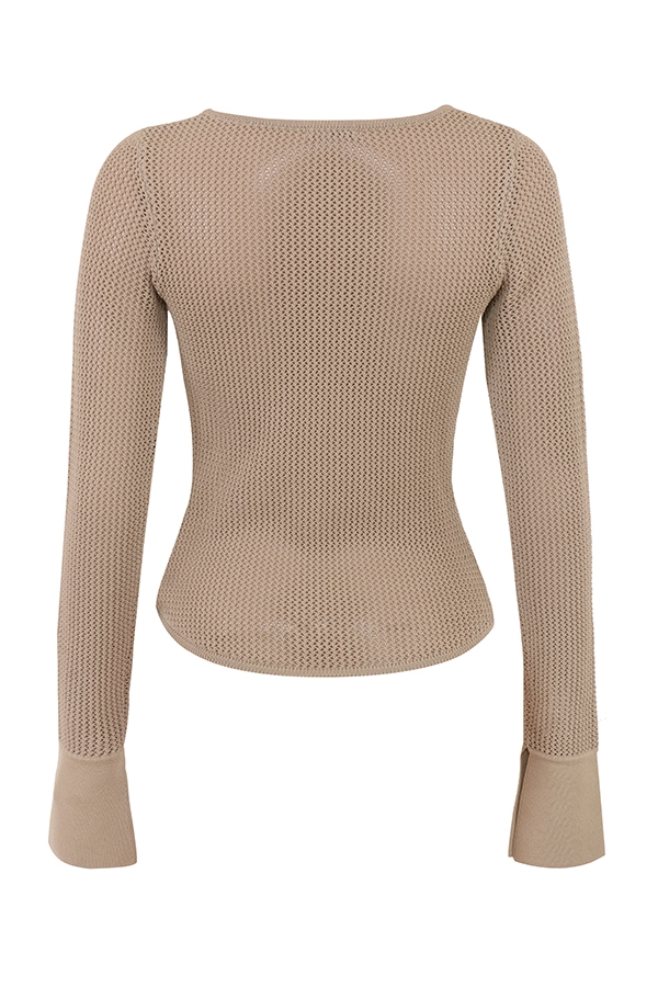 Savannah-Taupe Knit Long Sleeve Top - SALE