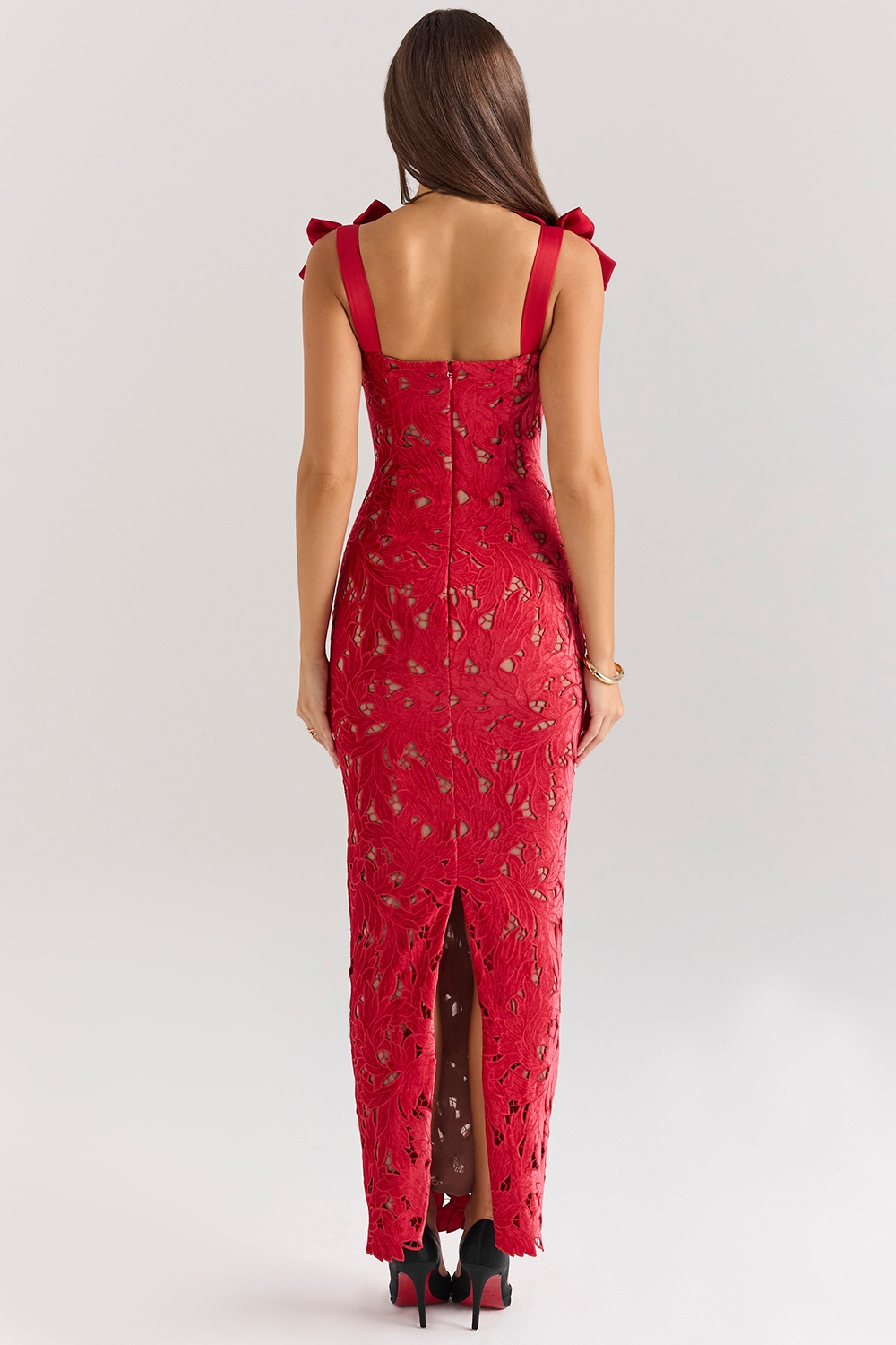Tiff-Holly Red Velvet Lace Maxi Dress