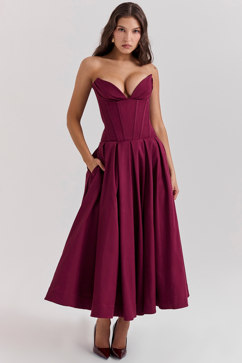 Lady-Wine Strapless Midi Dress