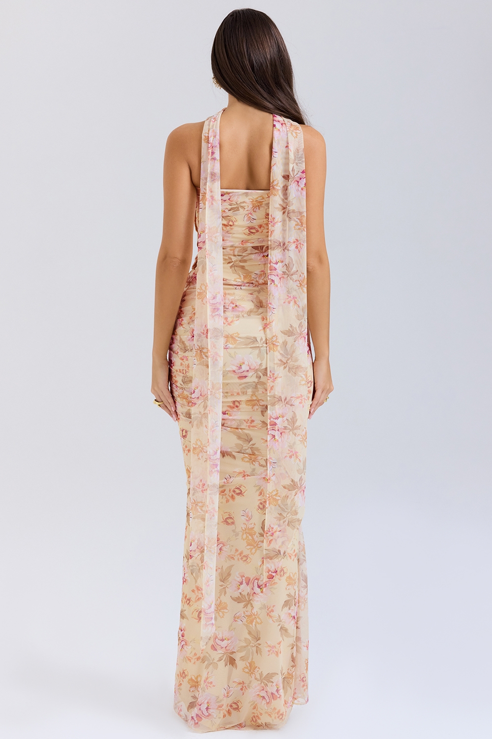 Hallie-Honeyflower Print Strapless Corset With Neck Scarf