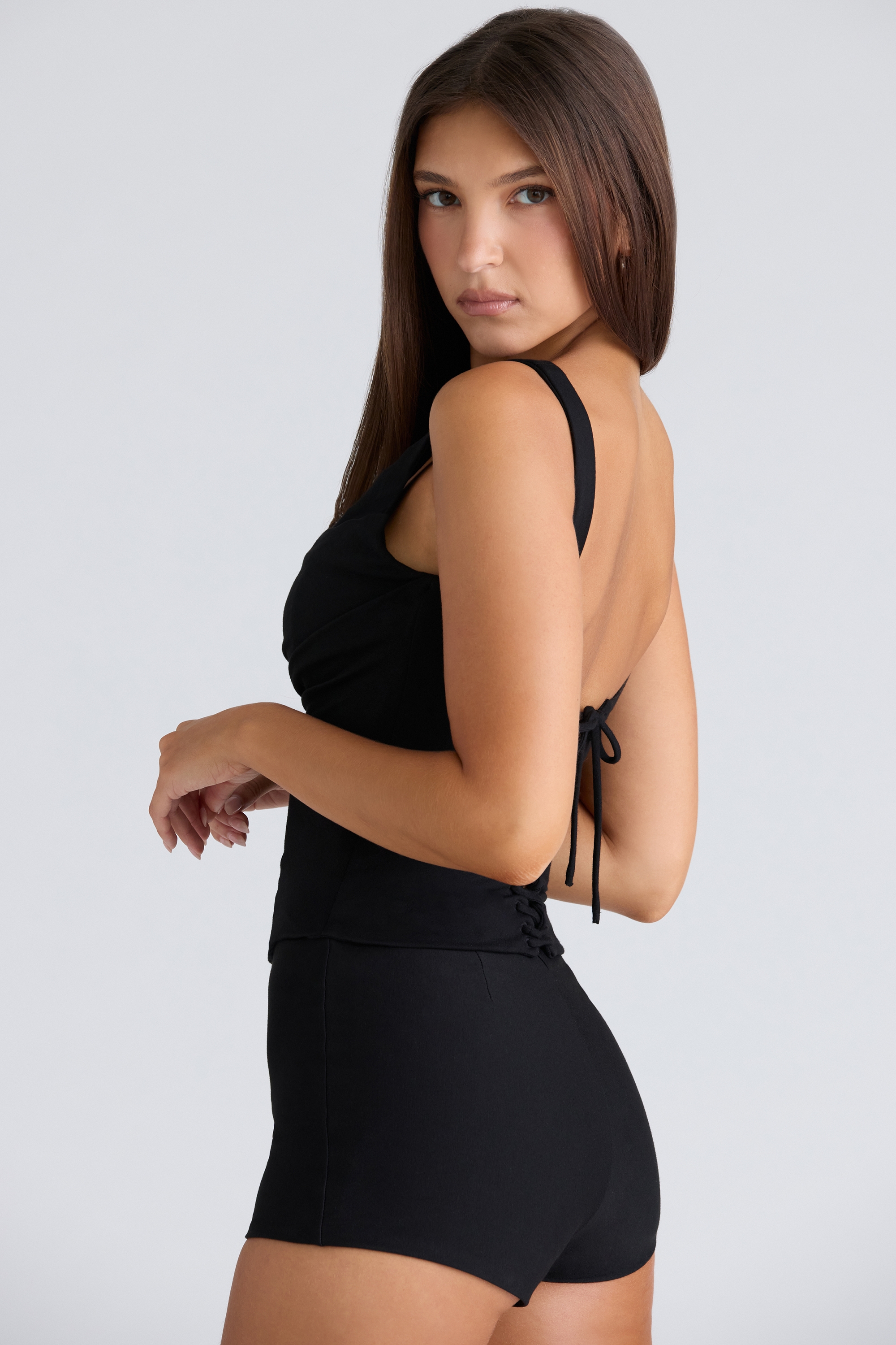 The Drape Neck-Black Corset Top