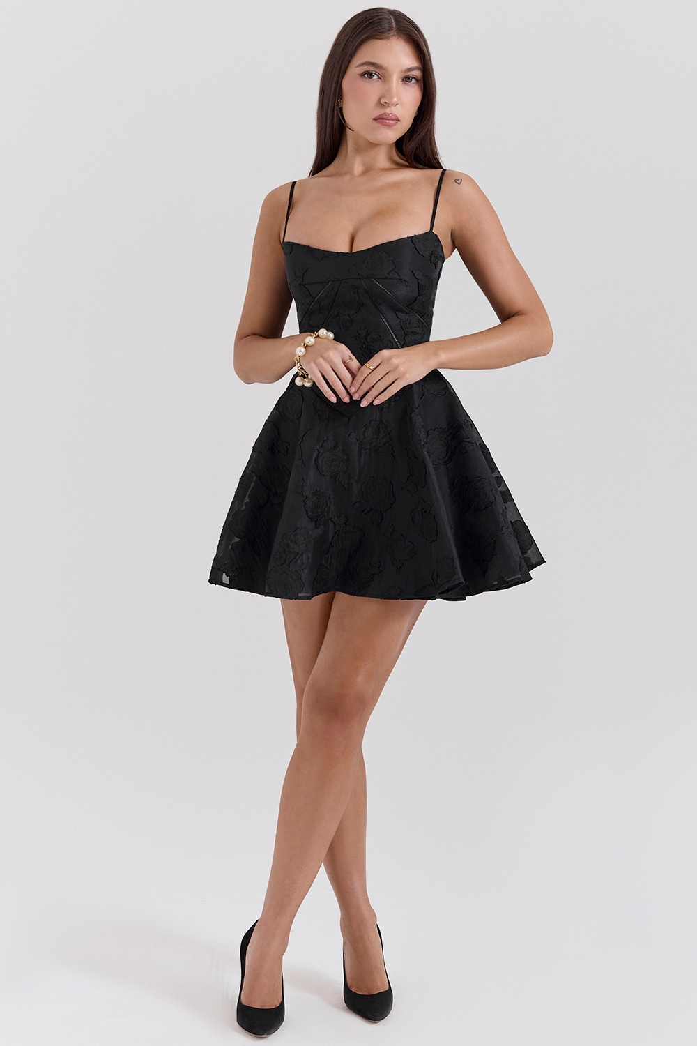 Serenita-Black Floral Lace Back Mini Dress