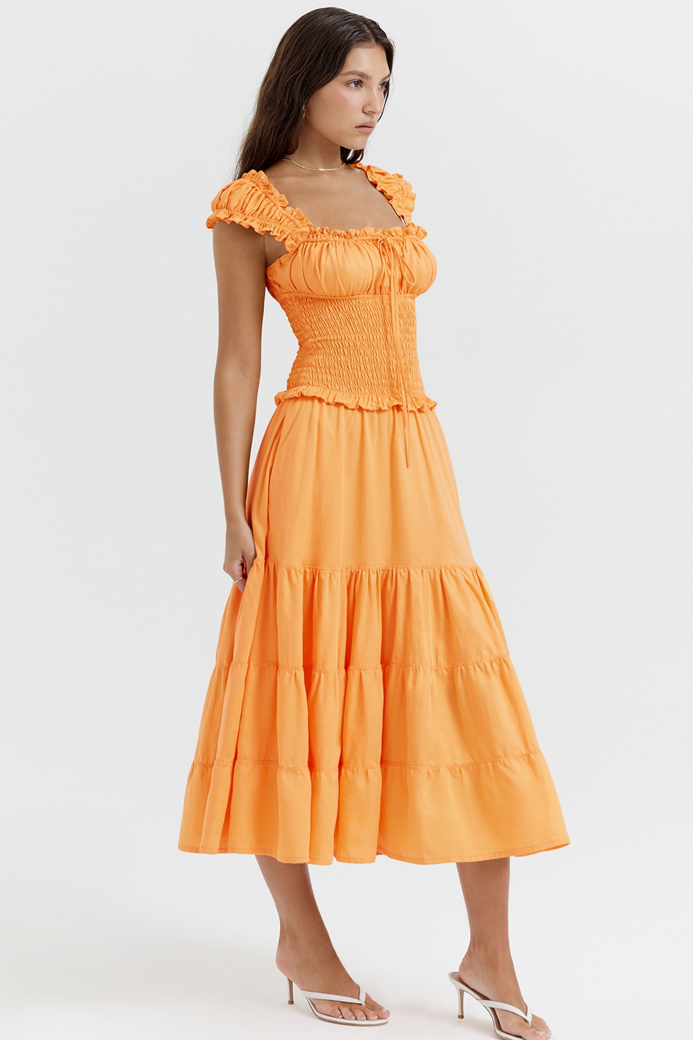 Phedra-Tangerine Shirred Sundress