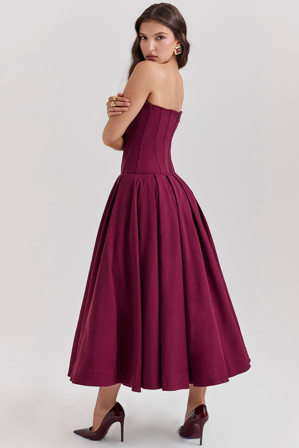Lady-Wine Strapless Midi Dress