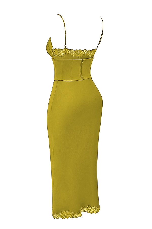 Salma-Chartreuse Satin Slip Dress