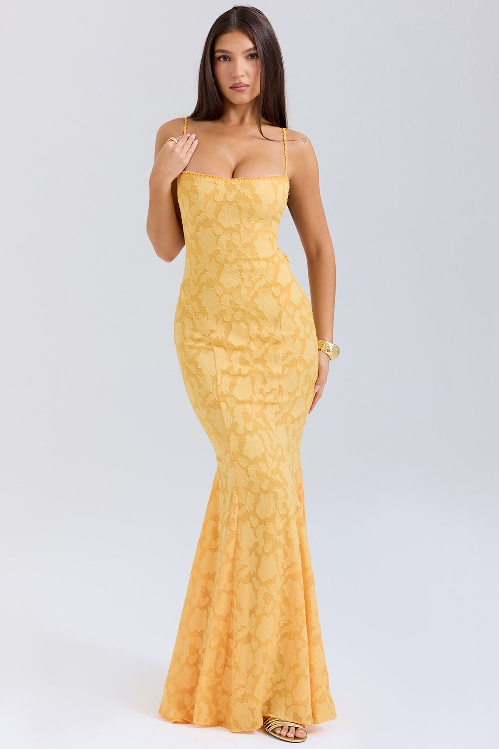 Joan-Apricot Lace Up Back Maxi Dress