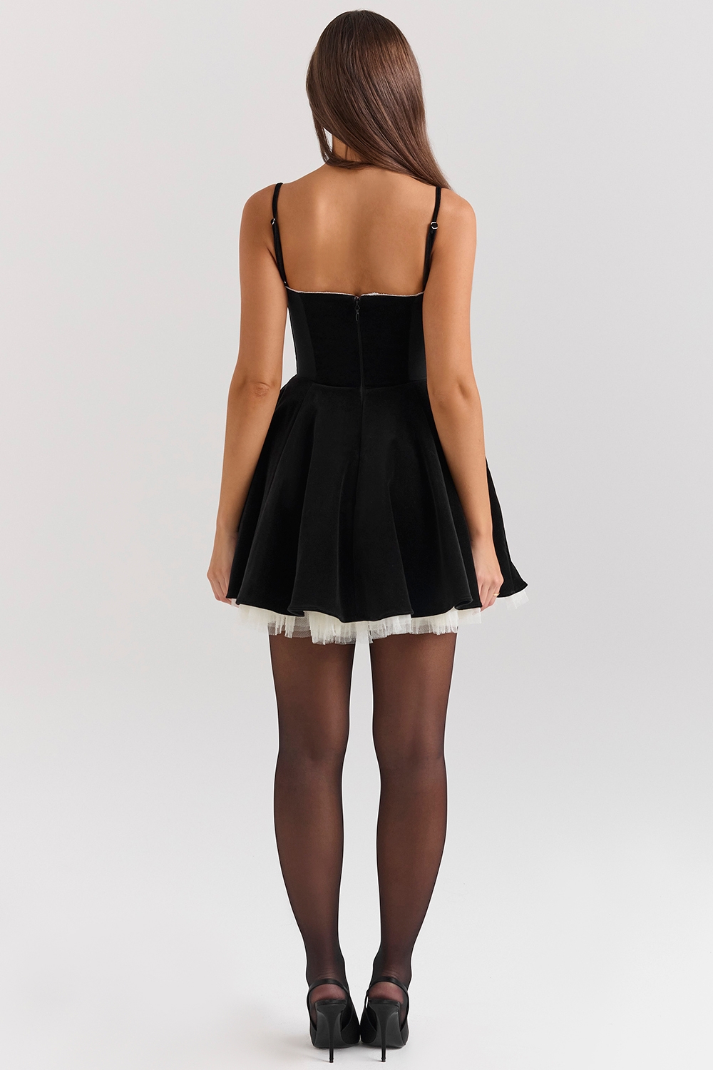 Minimoiselle-Black Velvet Tulle Mini Dress