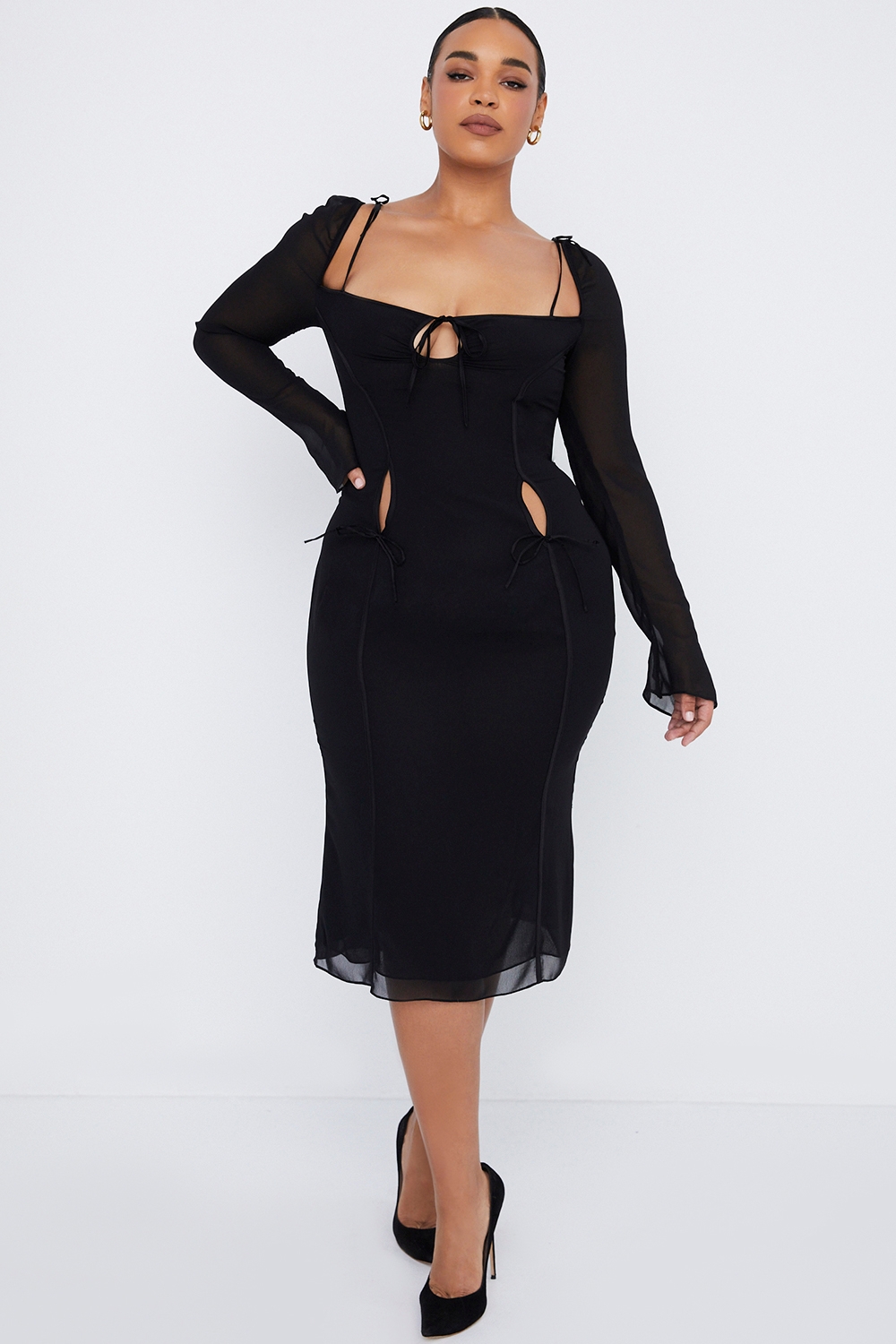 Ophelia-Black Cutout Midi Dress