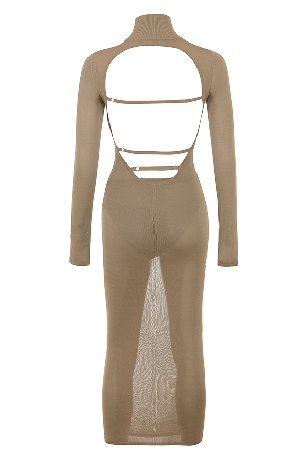 Roberta-Tan Knit Midi Dress