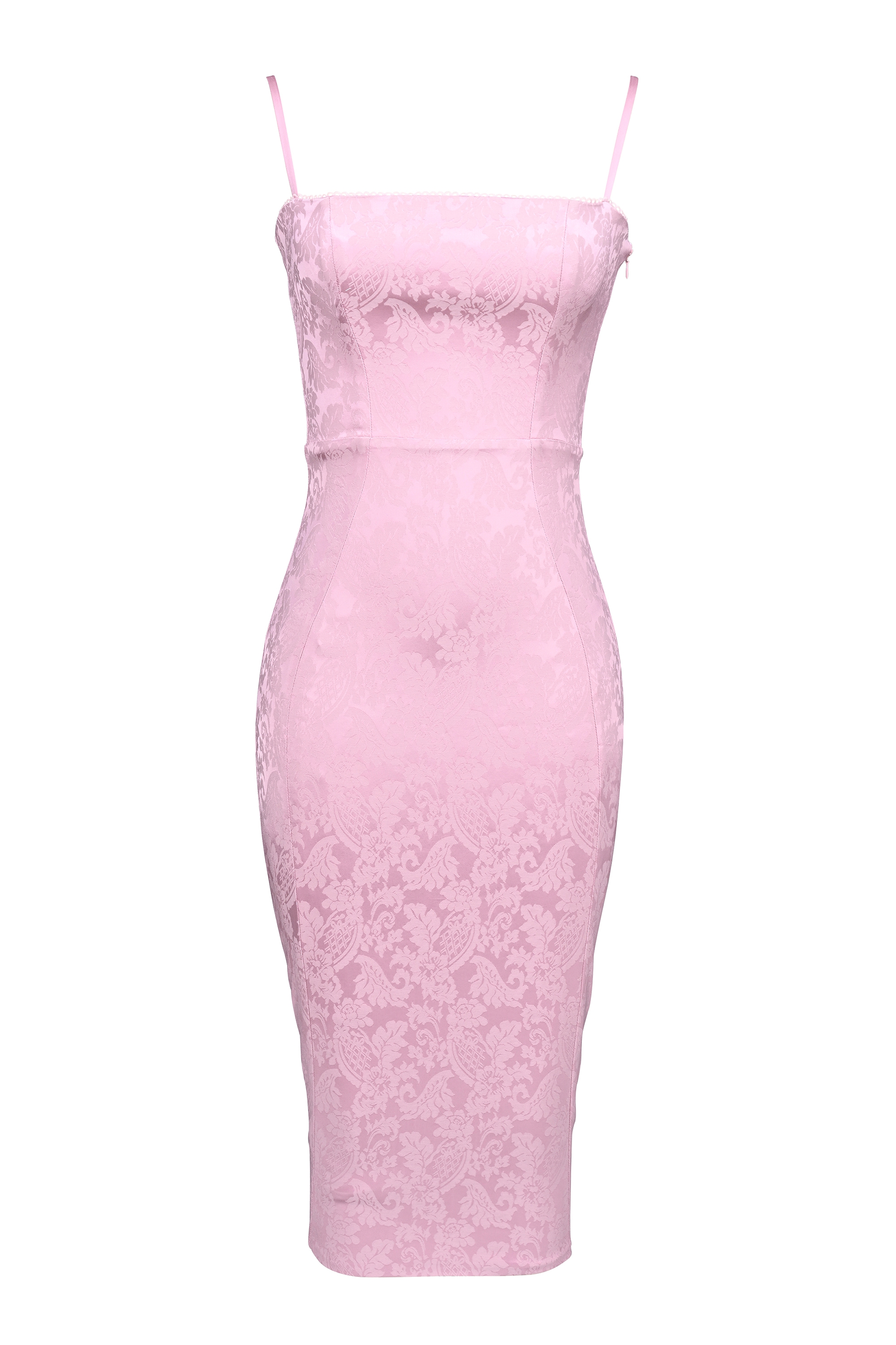 Ophelle-Pink Jacquard Lace Up Bodycon Midi Dress