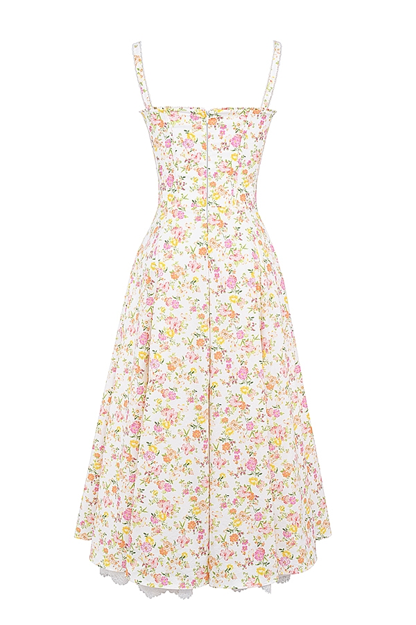 Rosalee-Ivory Meadow Print Cotton Bustier Sundress