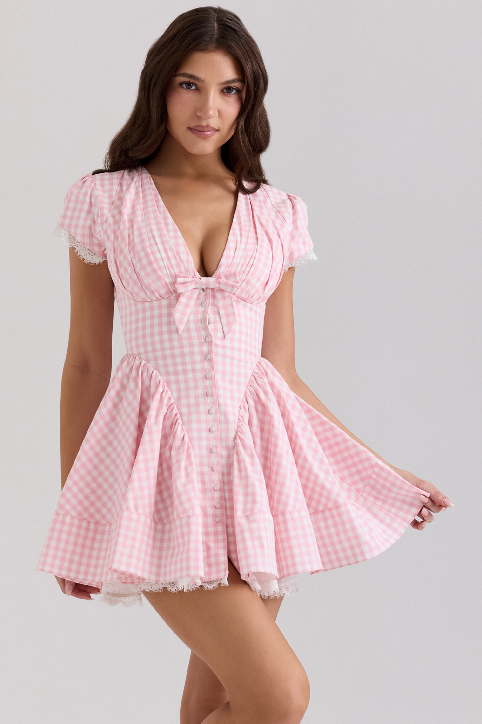 Emiliana-Pink Gingham Cotton Mini Dress