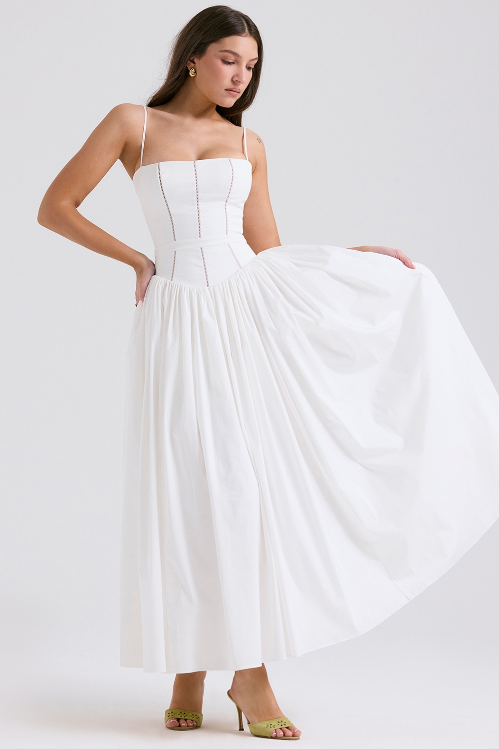 Ysabella-White Cotton Maxi Sundress