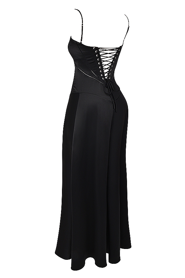Anabella-Black Lace Up Maxi Dress