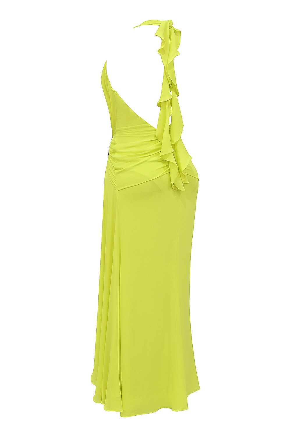 Olessia-Acid Lime Backless Halter Maxi Dress