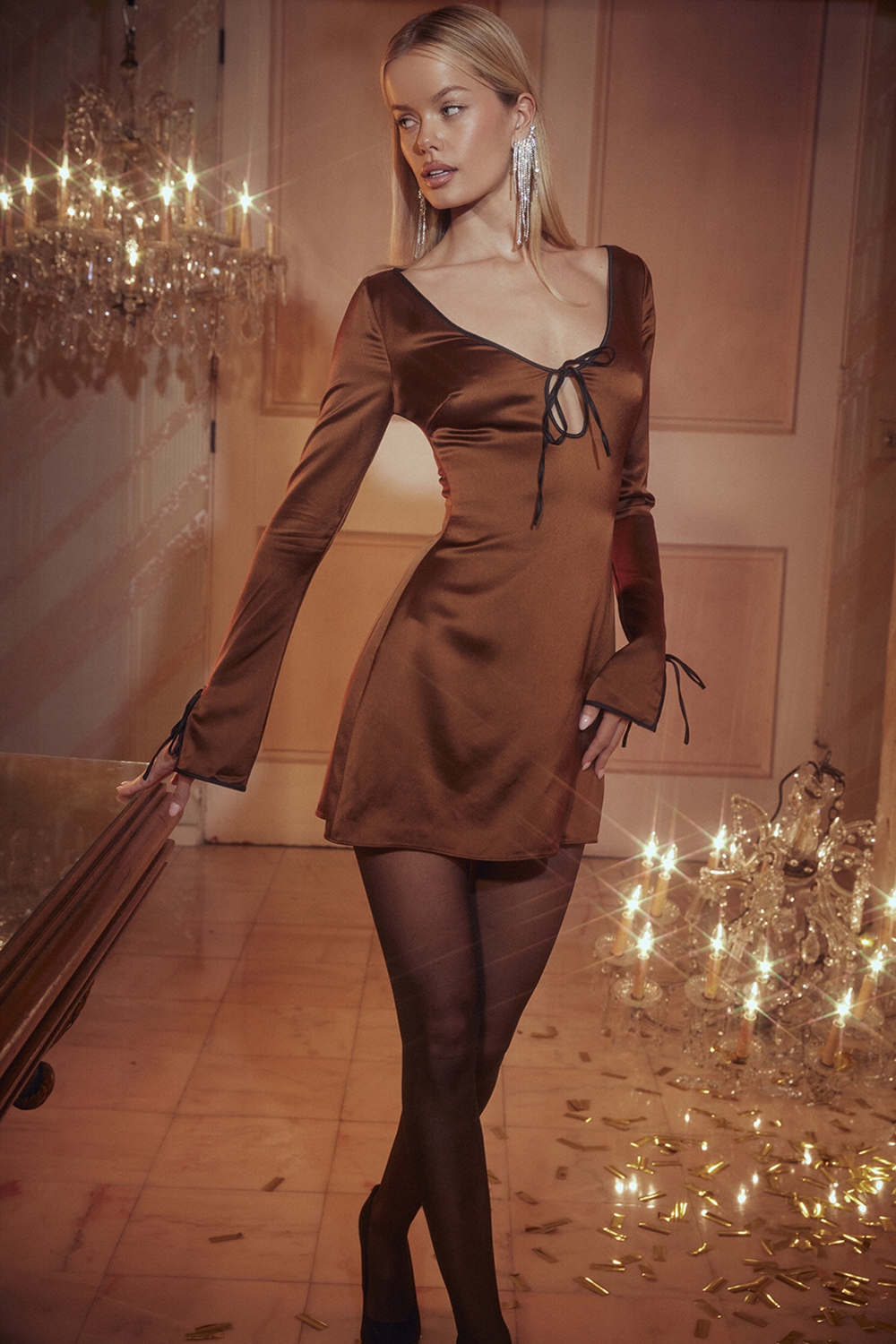 Sakina-Copper Satin Mini Dress