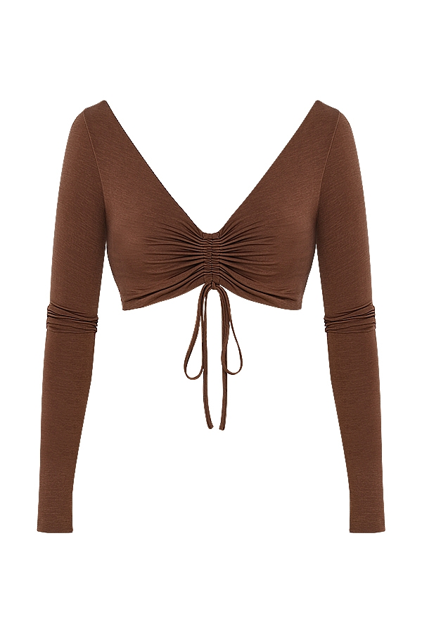 Angelita-Chocolate Gathered Crop Top
