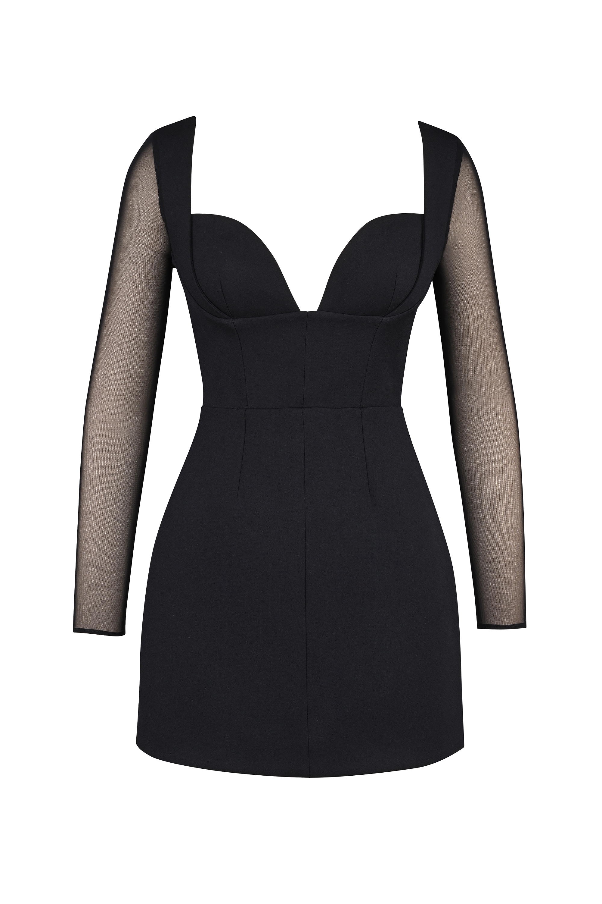 Angelie-Black Stretch Crepe Plunge Mini Dress