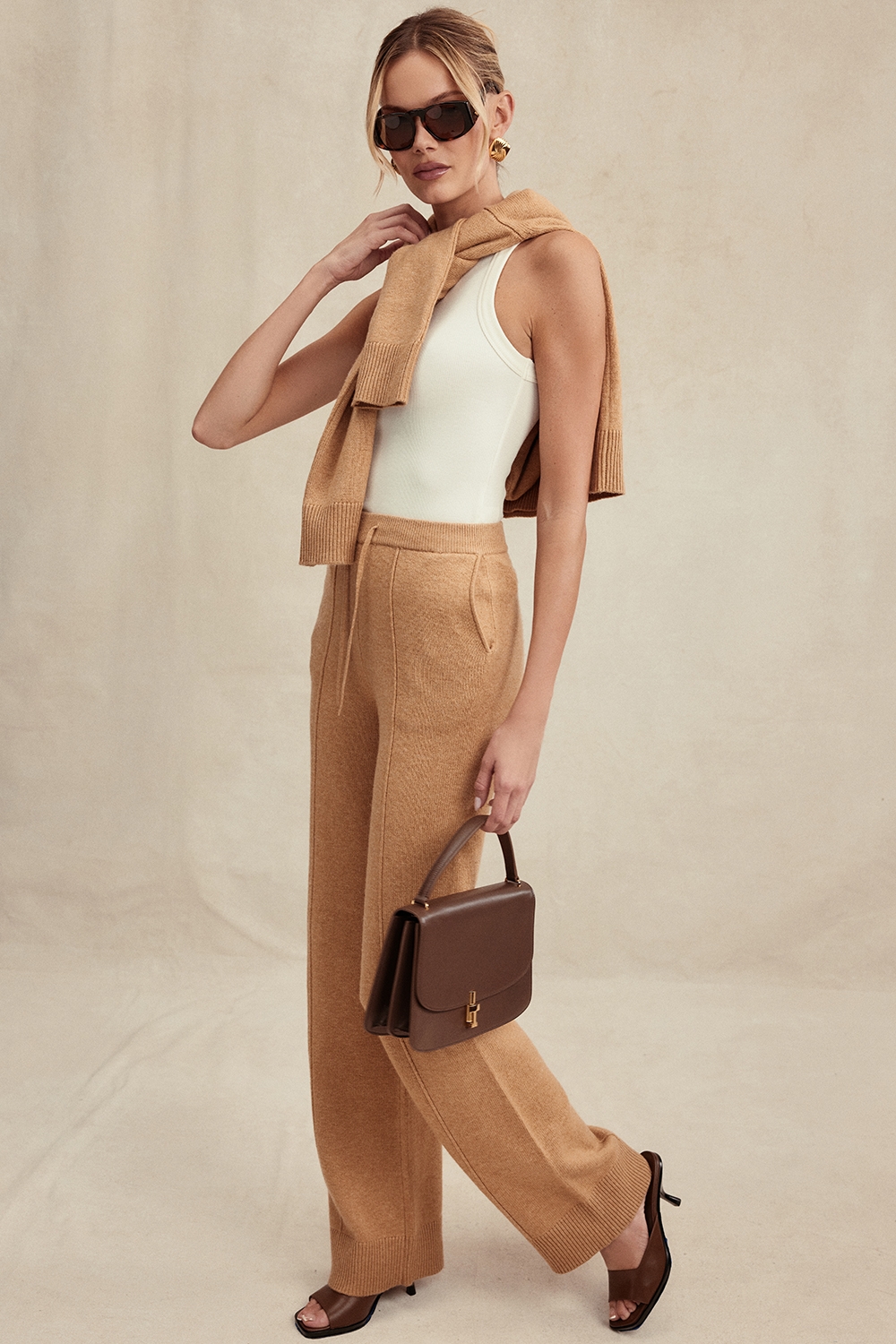 Yalina-Camel Cashmere Blend Trousers - SALE