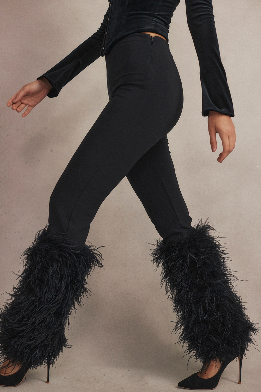 Nicolette-Black Trimmed Trousers