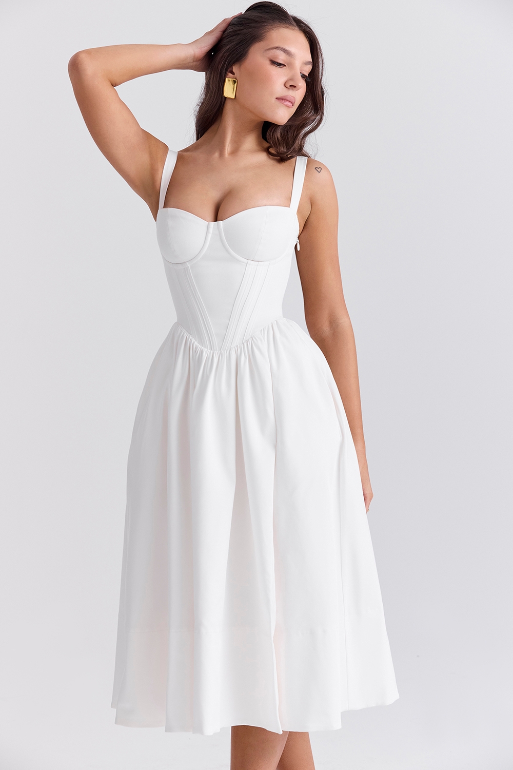 Kelly-White Corset Midi Sundress