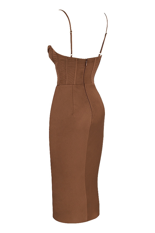 Myrna-Chocolate Satin Corset Slip Dress