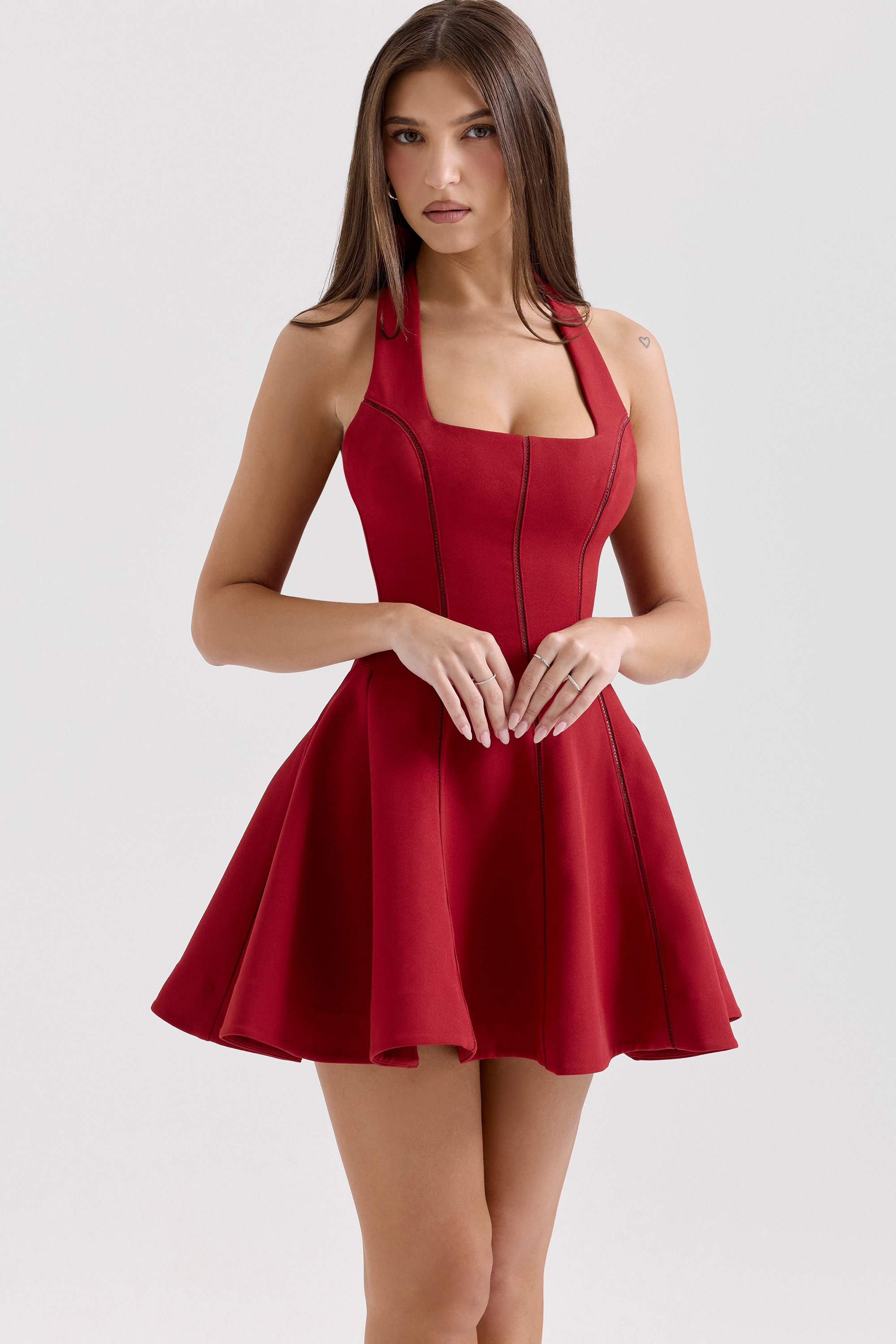 Loulette-Red Halter Neck Bow Mini Dress