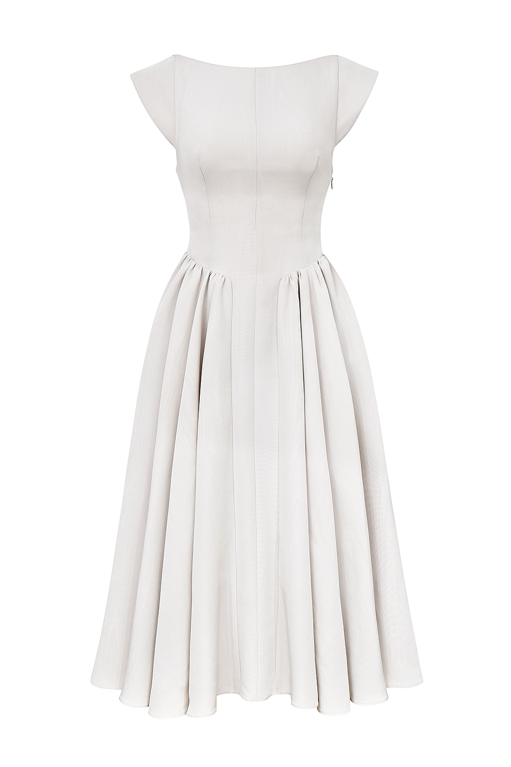 Debutante-French Dove Moire Satin Backless Midi Dress