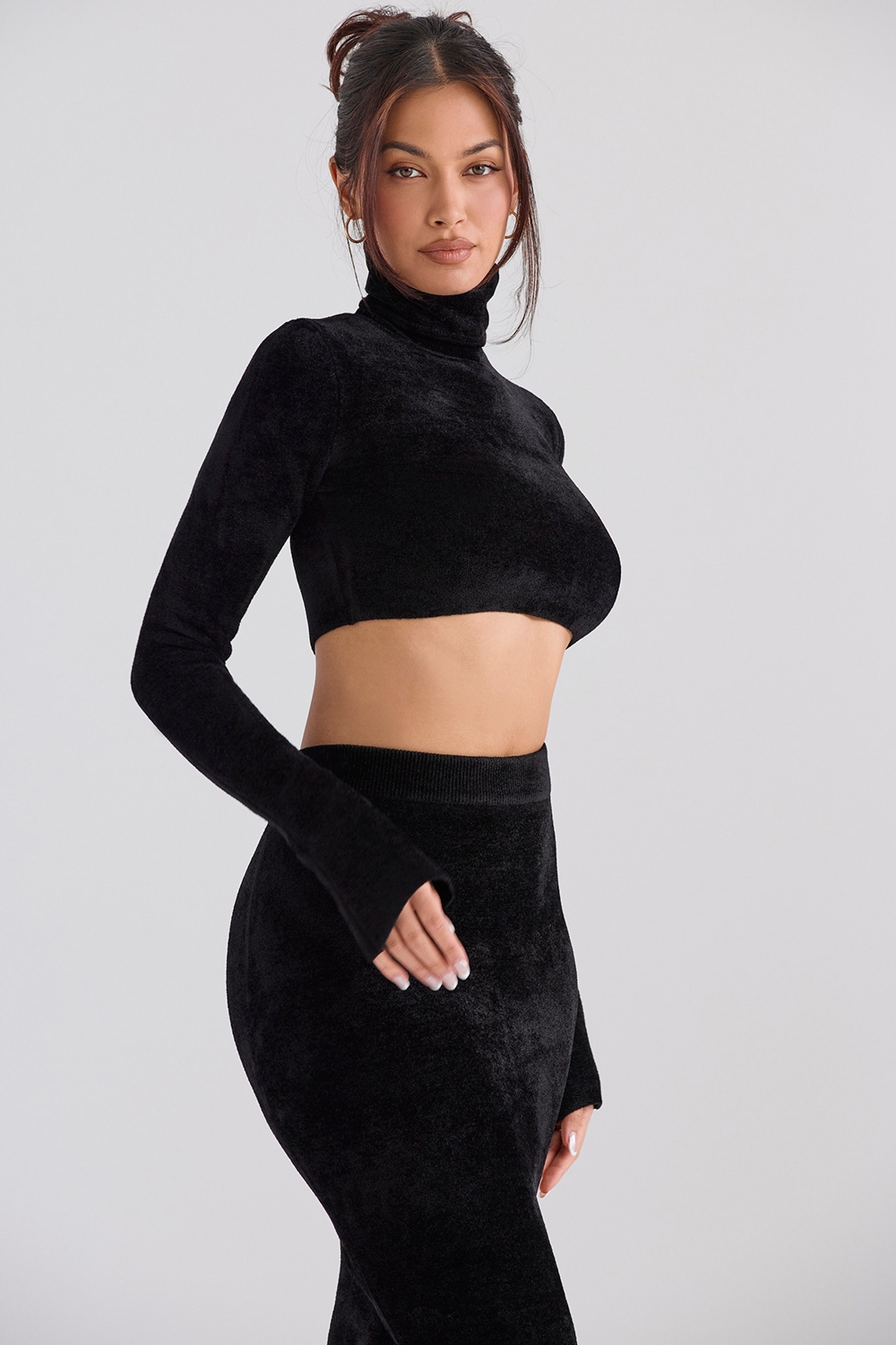 Suri-Black Chenille Cropped Top - SALE
