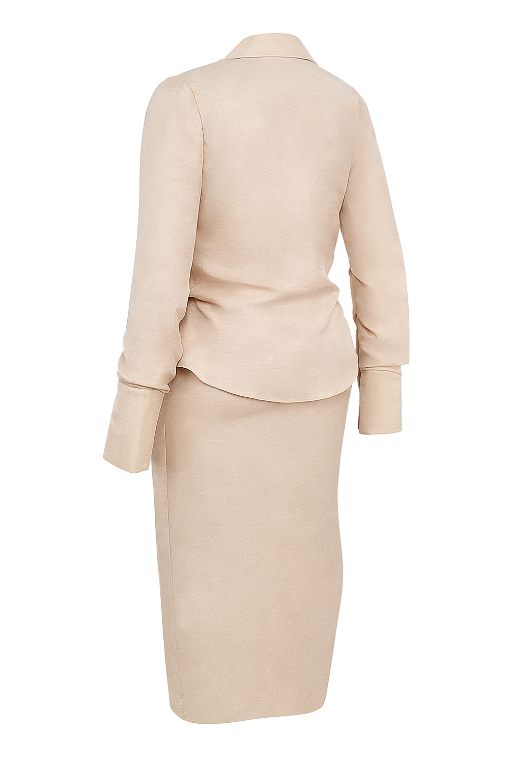 Nevaeh-Almond Plunge Shirt Midi Dress