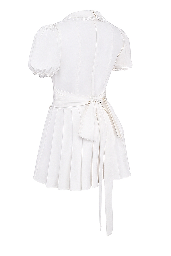 Piera-White Pleated Mini Dress