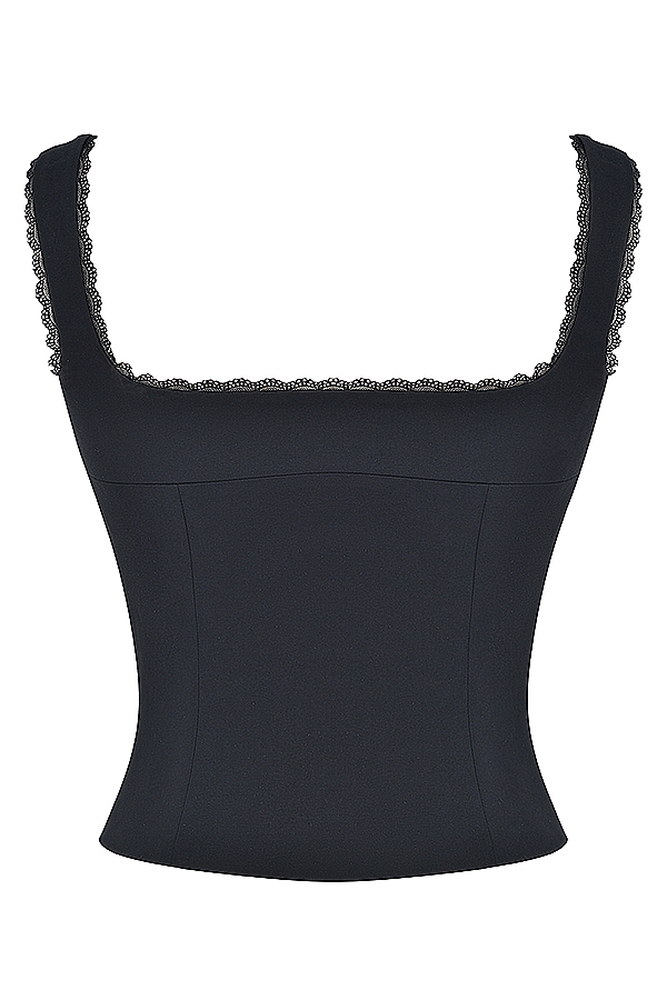 Noura-Black Lace Trim Top