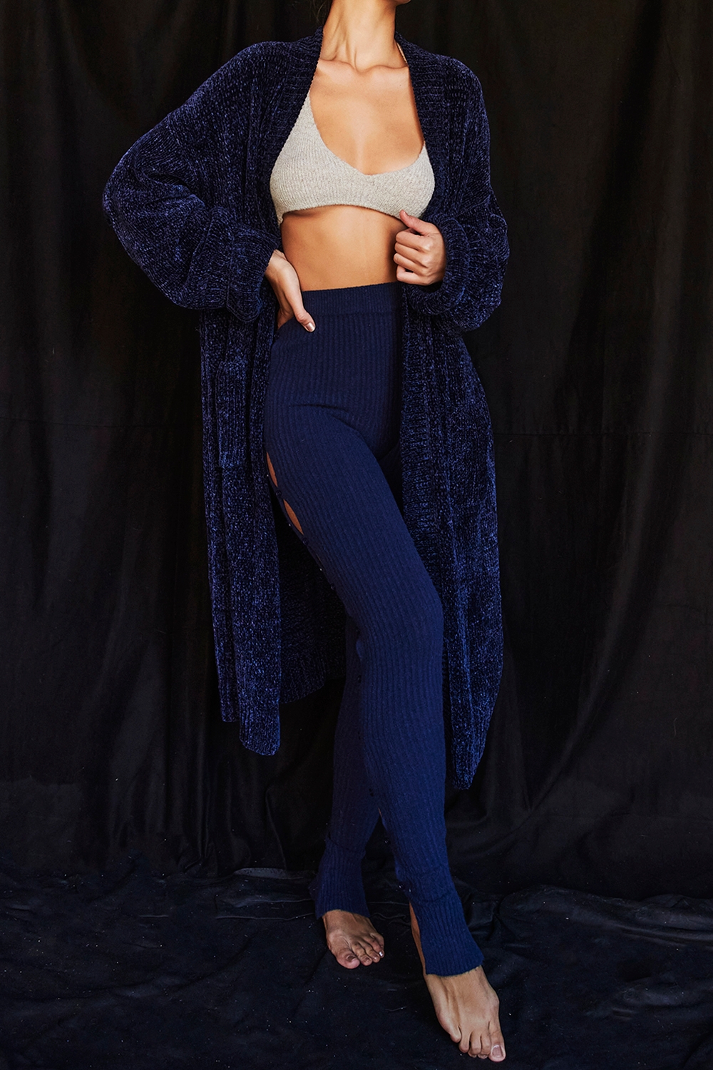 Celine-Navy Chenille Slouchy Cardigan - SALE