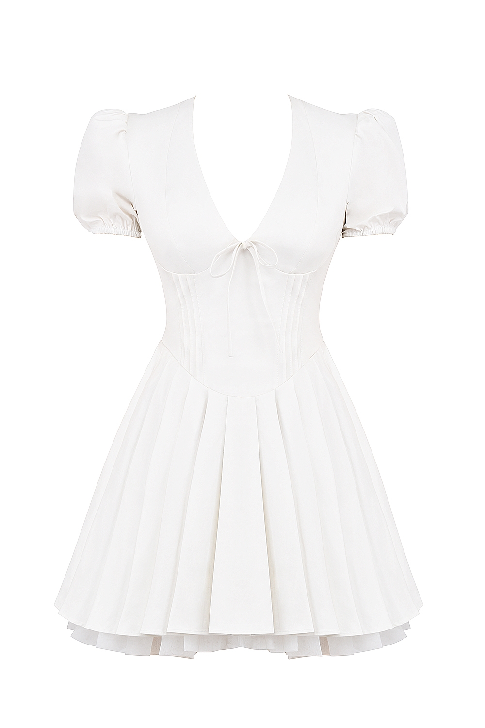 Imani-White Pleated Cotton Mini Dress