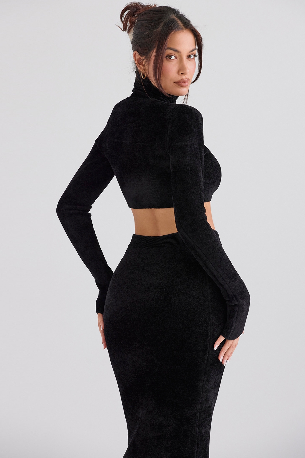 Suri-Black Chenille Cropped Top - SALE