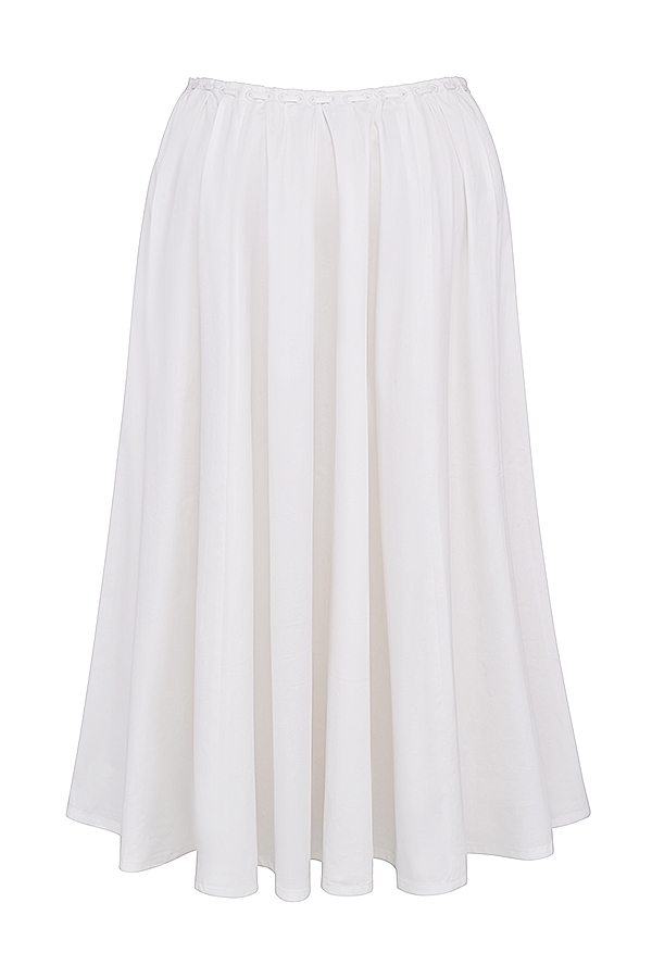 Cora-White Gathered Midi Skirt