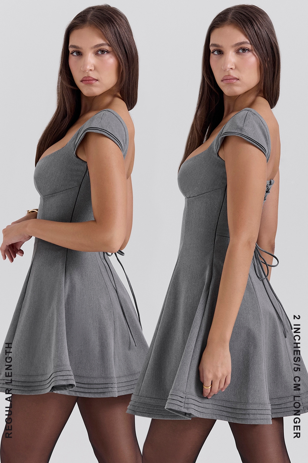 Cheri-French Grey Fitted Mini Dress with Voluminous Skirt - SALE