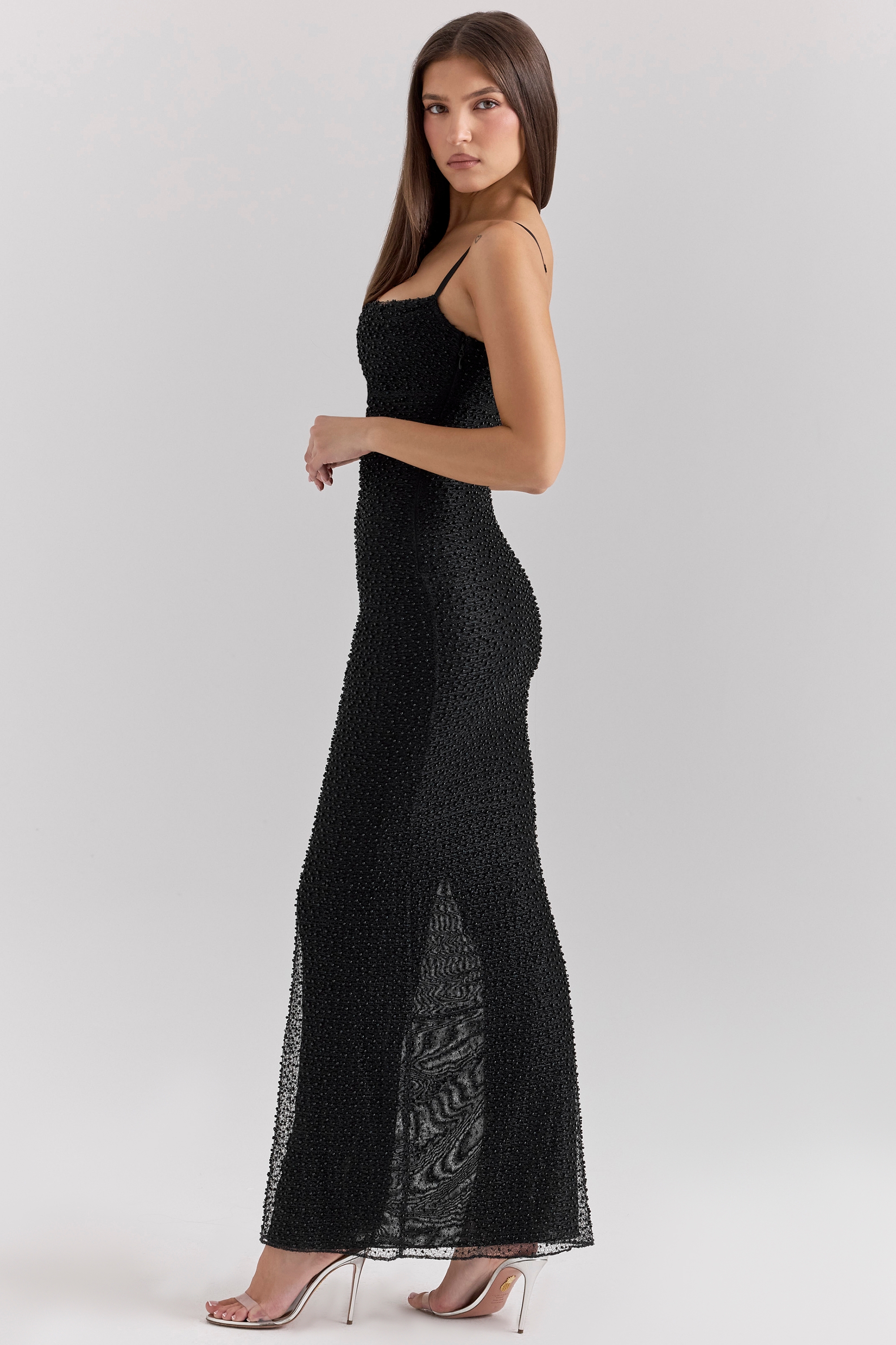 Calla-Black Pearl Embellished Maxi Dress