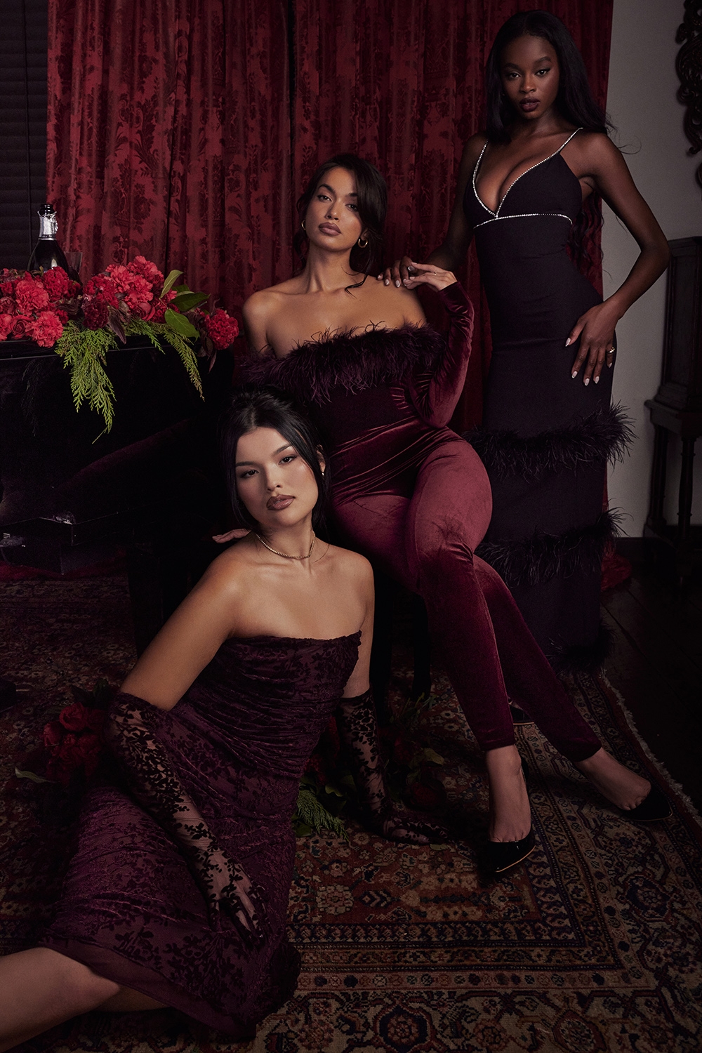 Salima-Black Cherry Velvet Jumpsuit