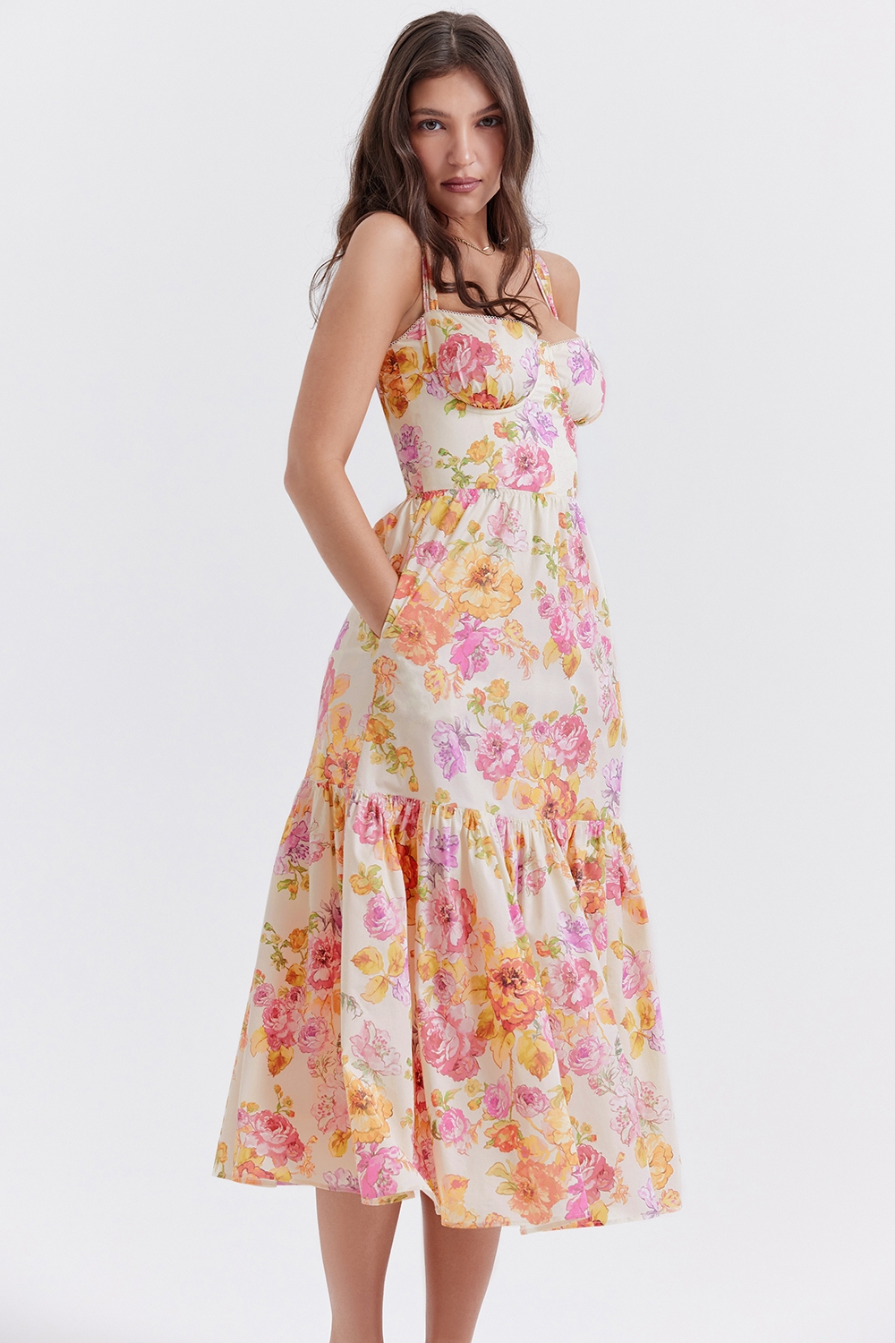 Elia-Ivory Floral Midi Sundress