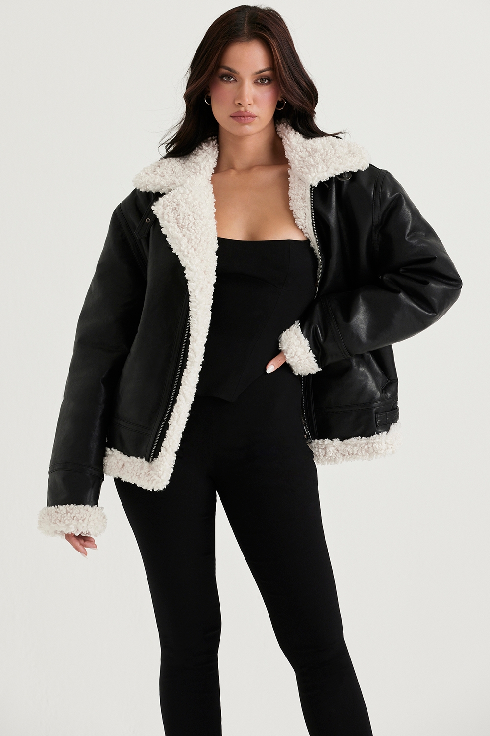 Madden-Black Vegan Shearling Aviator Jacket