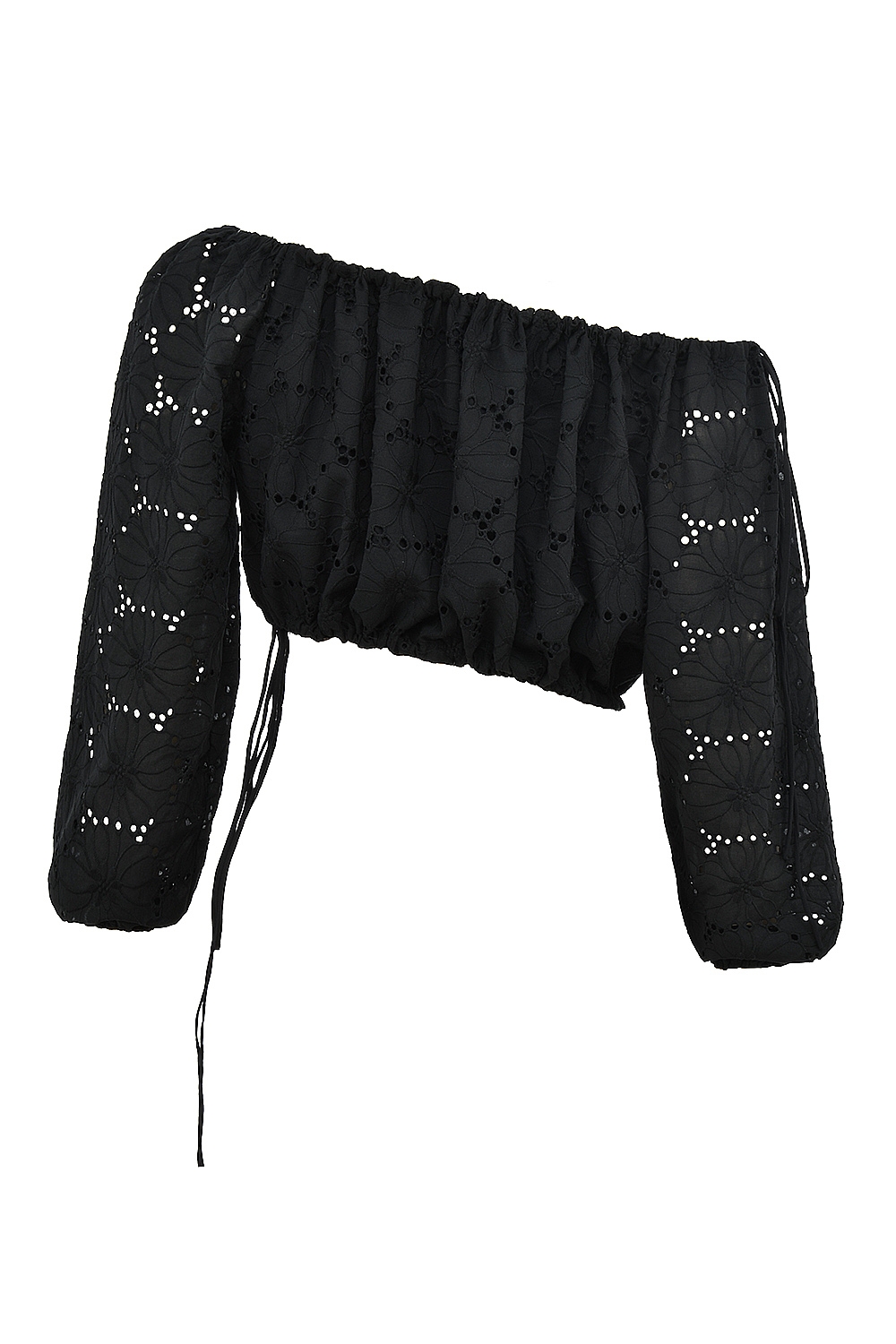 Mistress Rocks Black Broderie Cotton Off Shoulder Top - SALE