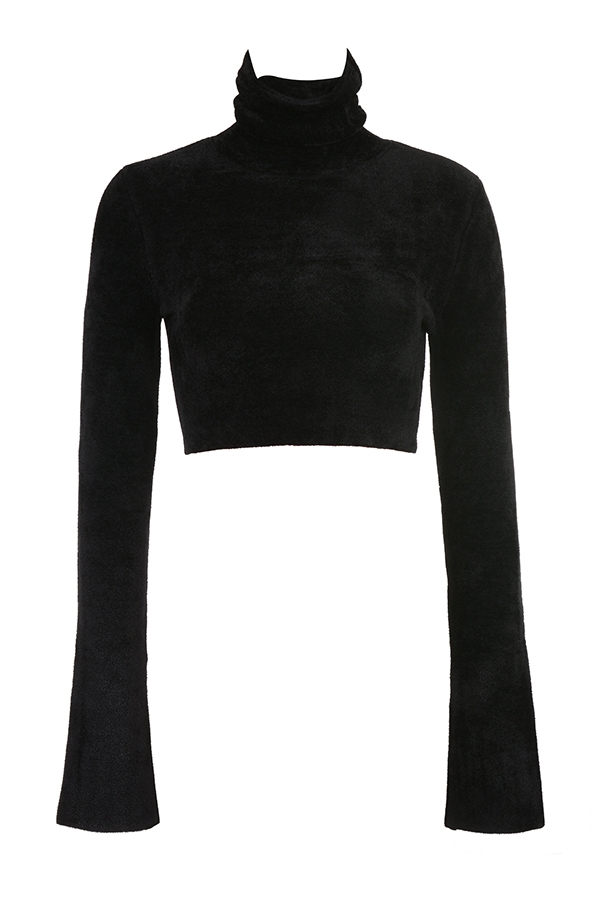 Suri-Black Chenille Cropped Top - SALE