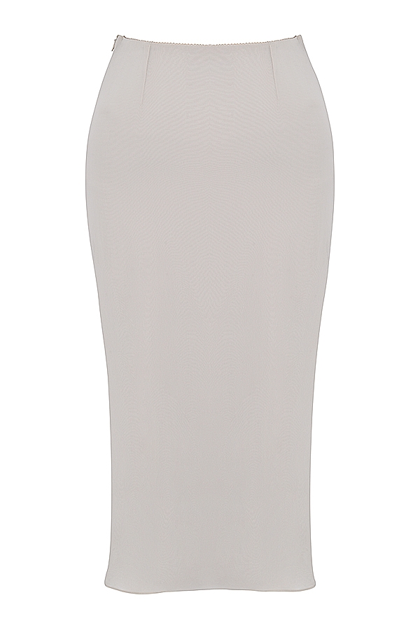 Amal-Champagne Beaded Midi Skirt