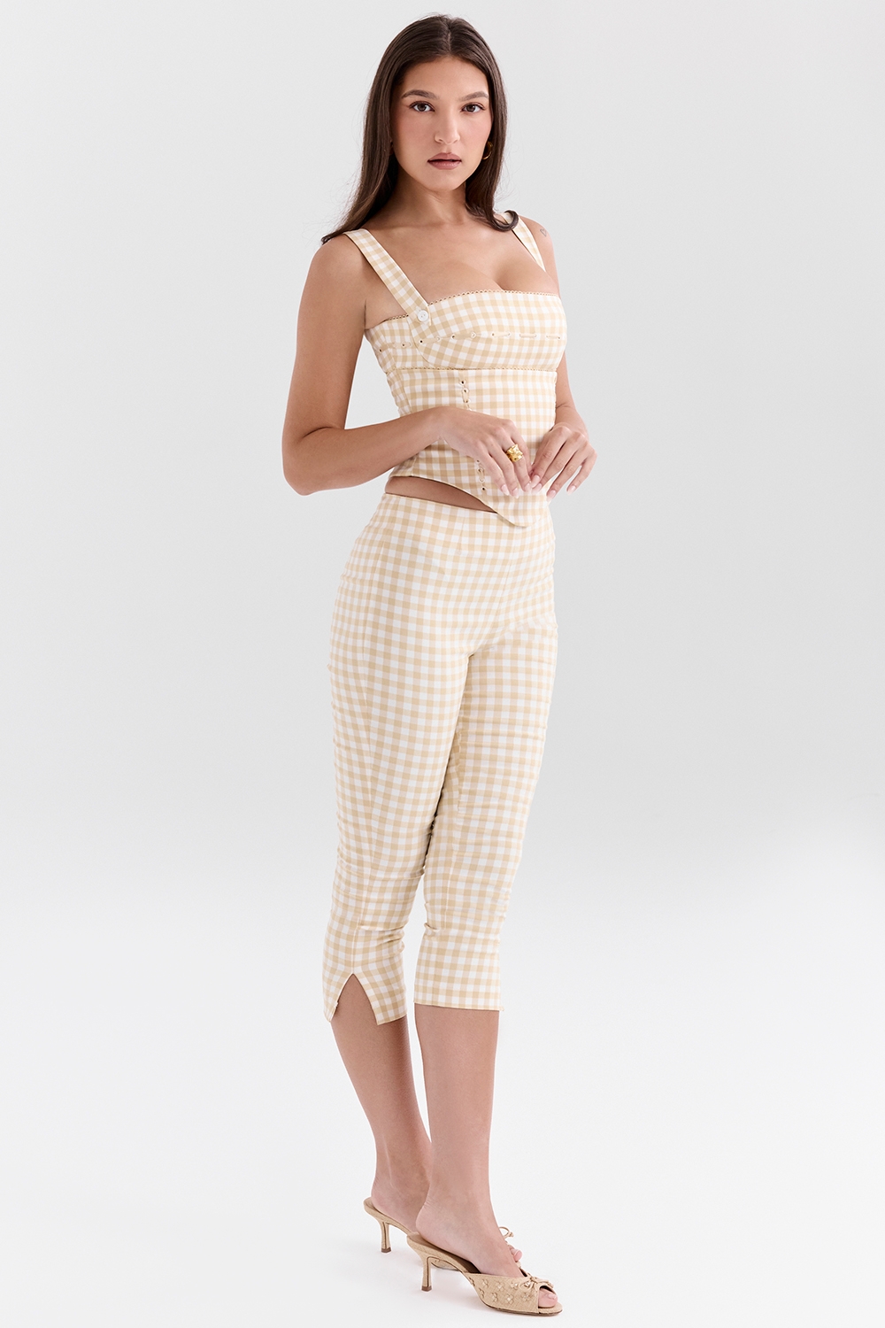 Carella-Gingerbread Gingham Capri Trousers